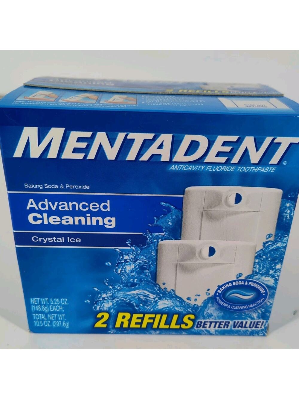 New Mentadent Advanced Cleaning Crystal Ice Toothpaste 2 Refills 5.25oz New Seal